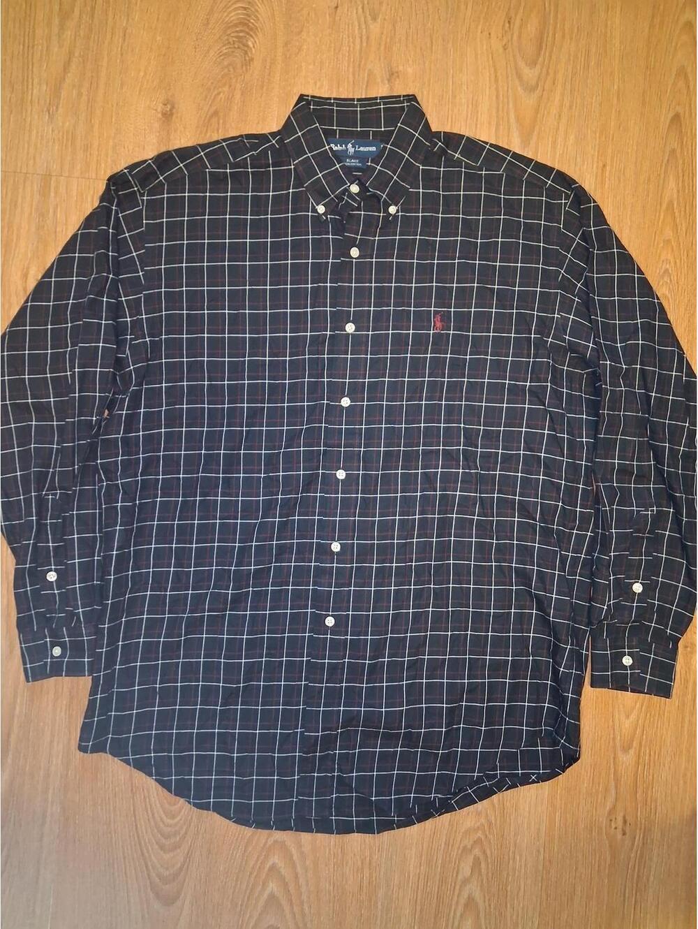 VINTAGE Polo Ralph Lauren Shirt Medium Black Plaid Cotton